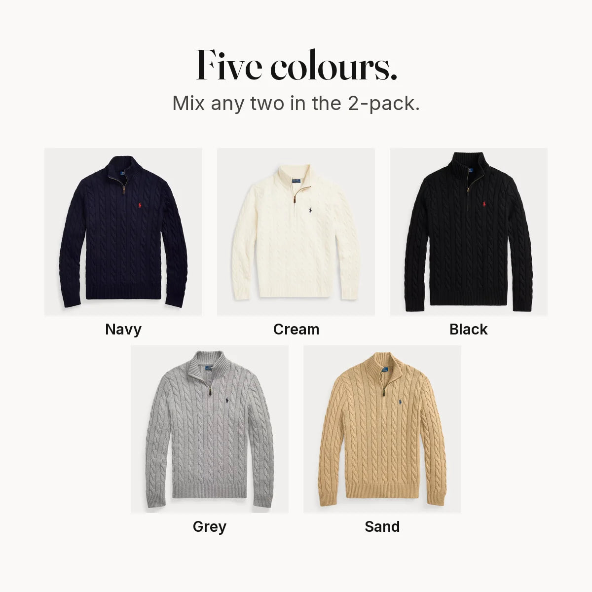 Klassischer Herren-Zopfstrickpullover mit Viertelreißverschluss – 1 kaufen, 2. gratis