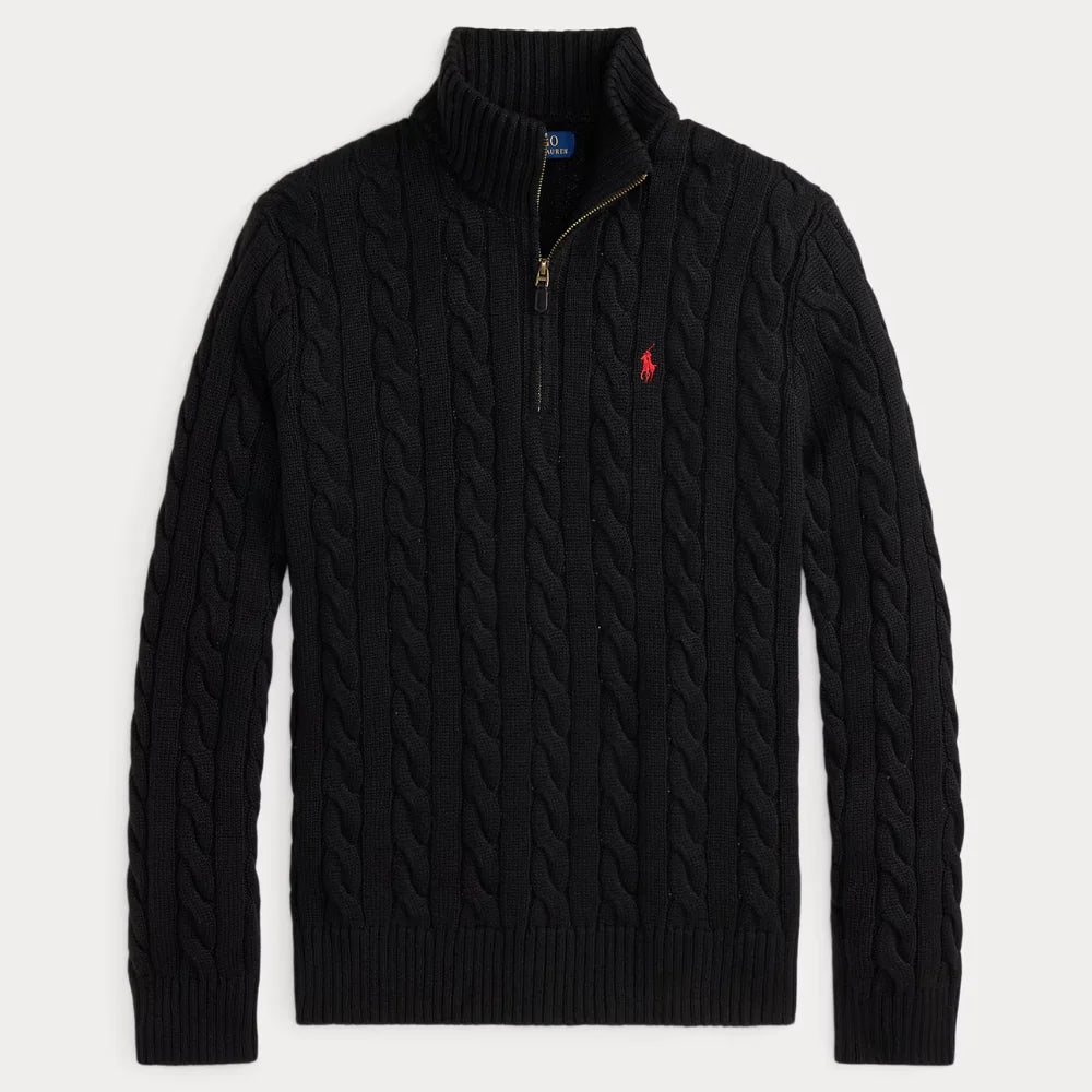 Klassischer Herren-Zopfstrickpullover mit Viertelreißverschluss – 1 kaufen, 2. gratis