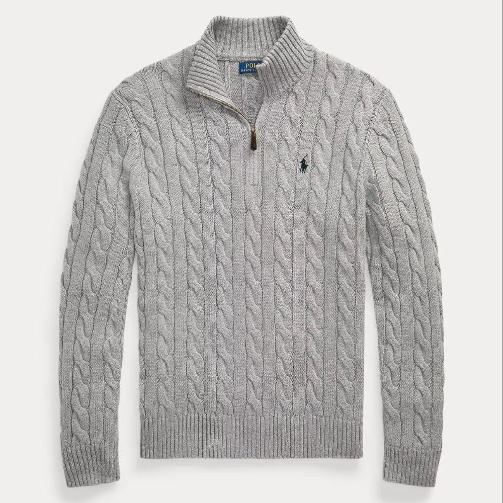 Klassischer Herren-Zopfstrickpullover mit Viertelreißverschluss – 1 kaufen, 2. gratis