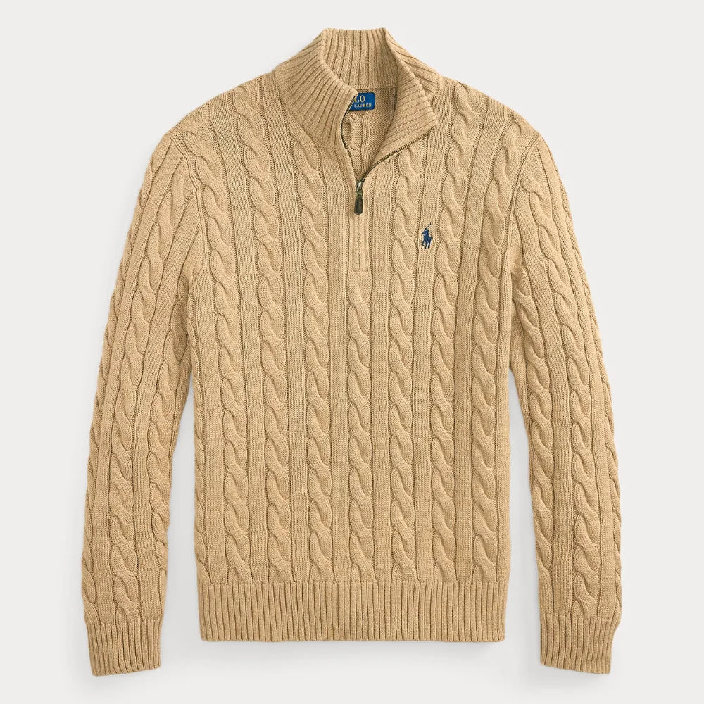 Klassischer Herren-Zopfstrickpullover mit Viertelreißverschluss – 1 kaufen, 2. gratis
