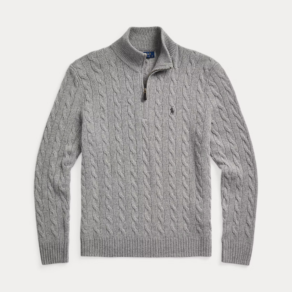 Klassischer Herren-Zopfstrickpullover mit Viertelreißverschluss – 1 kaufen, 2. gratis