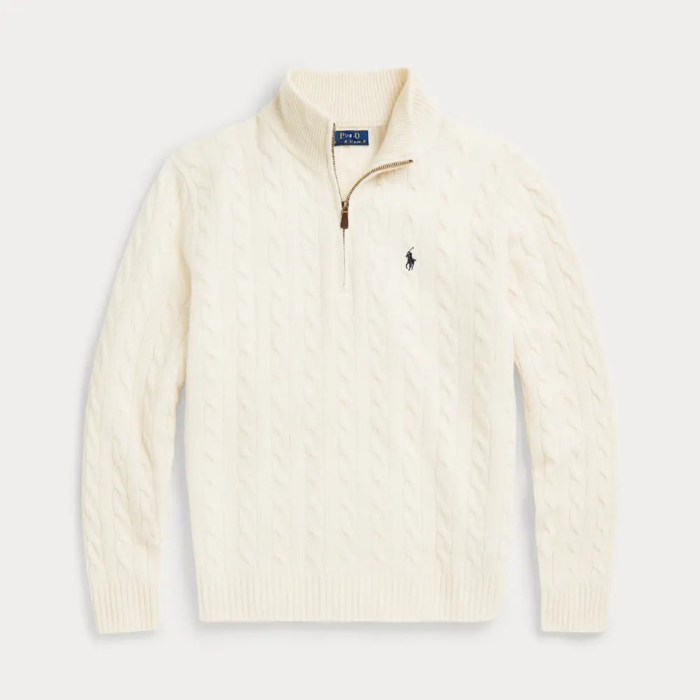 Klassischer Herren-Zopfstrickpullover mit Viertelreißverschluss – 1 kaufen, 2. gratis
